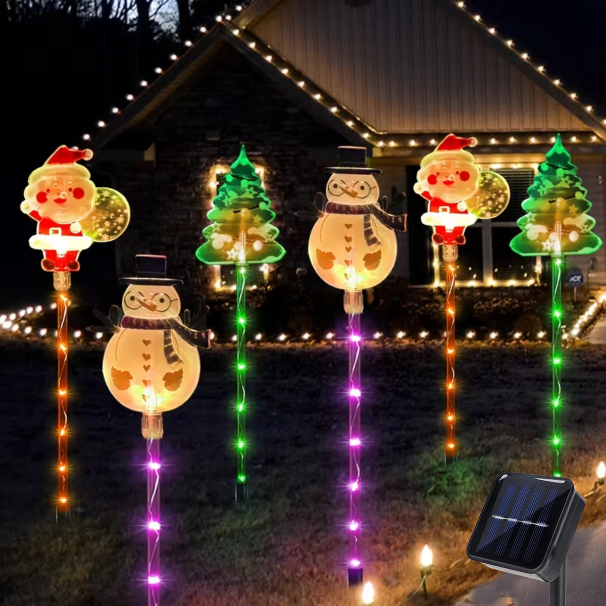 6 in 1 Solar Christmas Lawn Lights Santa Claus Christmas Tree Elk Outdoor Solar LED Lamp for Yard Garden Holiday Landscape Decor