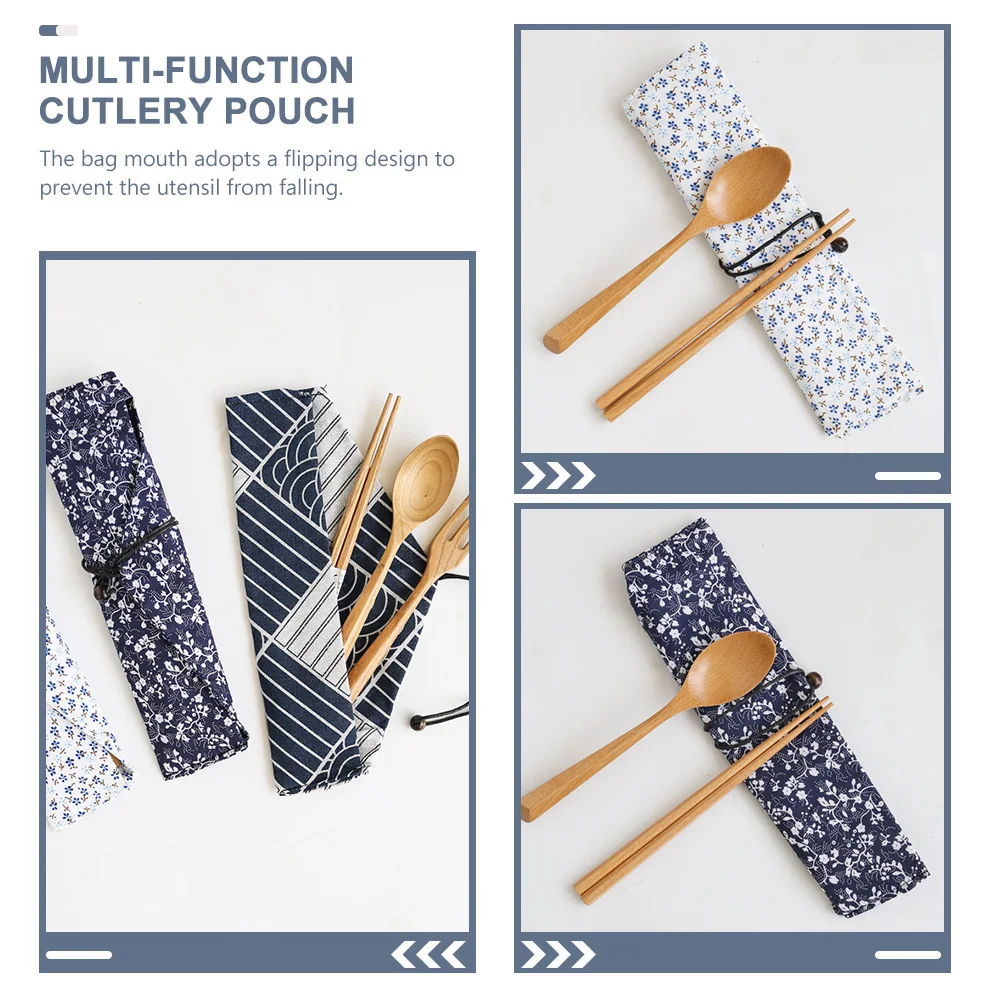 

Travel Cutlery Storage Cloth Bag Chopstick Pouch Holder Outdoor Carrying Wood Spoon Case