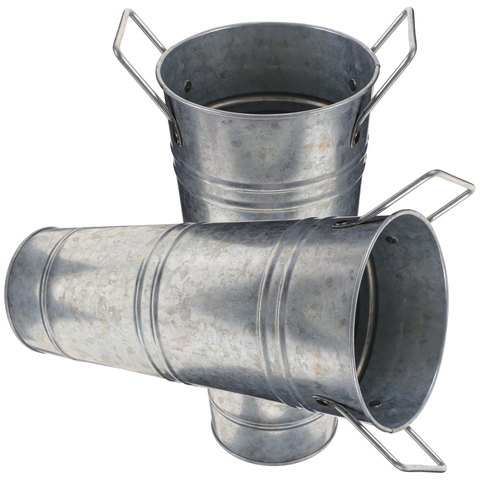 

2pcs Retro Flower Bucket Vase Galvanized Iron Leak Proof Home Decor Metal Vases for Flowers Vintage Style