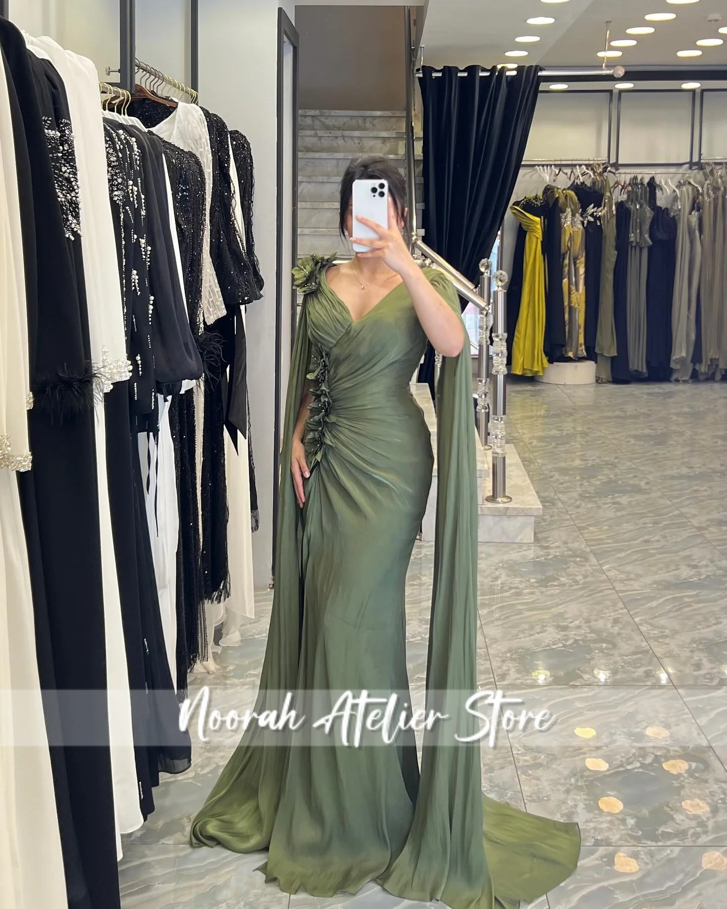 Nuevo vestido de noche verde de Dubái con flores en 3D, vestido de novia de 2025, vestido de fiesta de manga larga, vestido de fiesta para ocasiones especiales personalizado