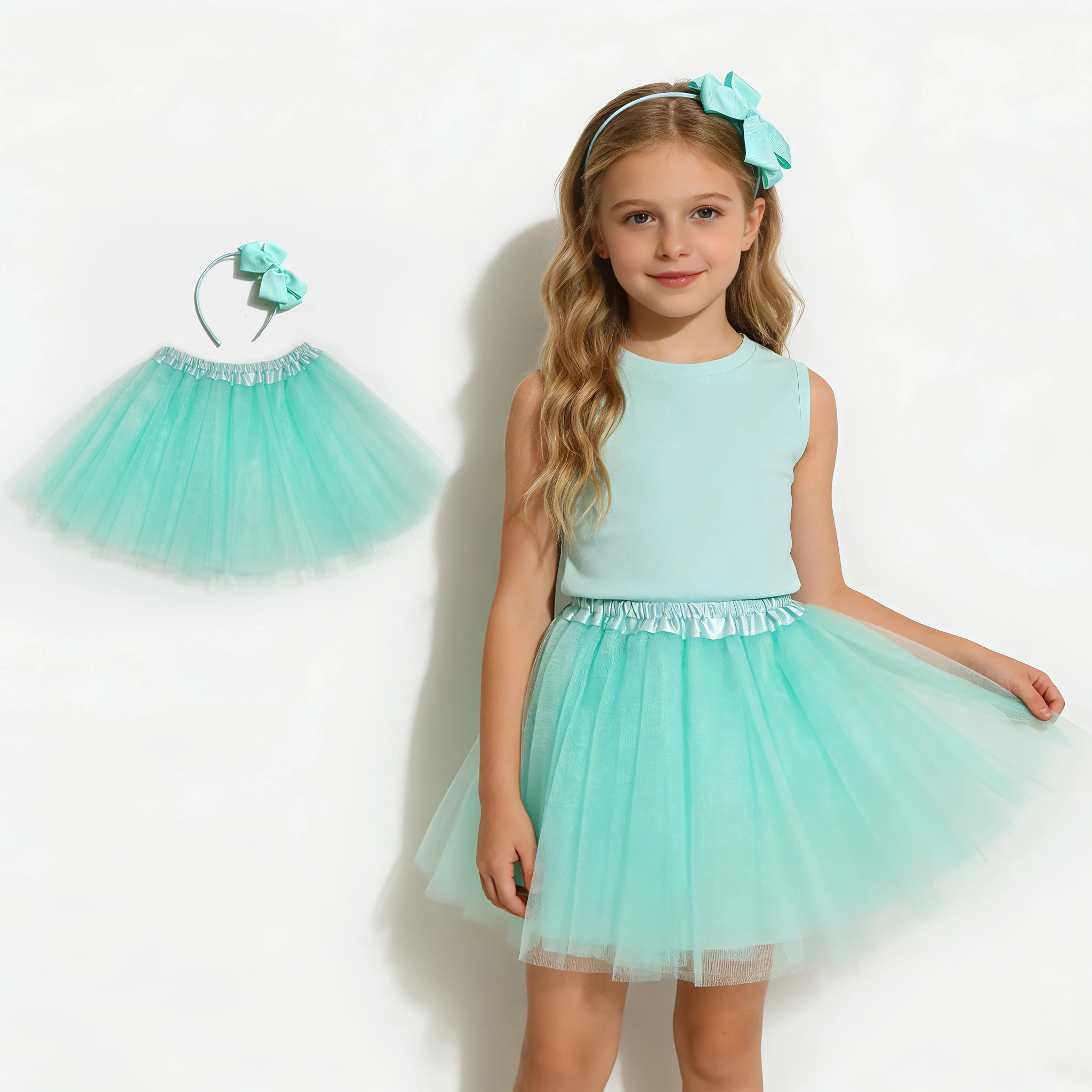 Girls Multi-color Tutu Skirt Set, Bow Headband Included, Kids Mini Skirt, Kindergarten Dance Performance Princess Dress
