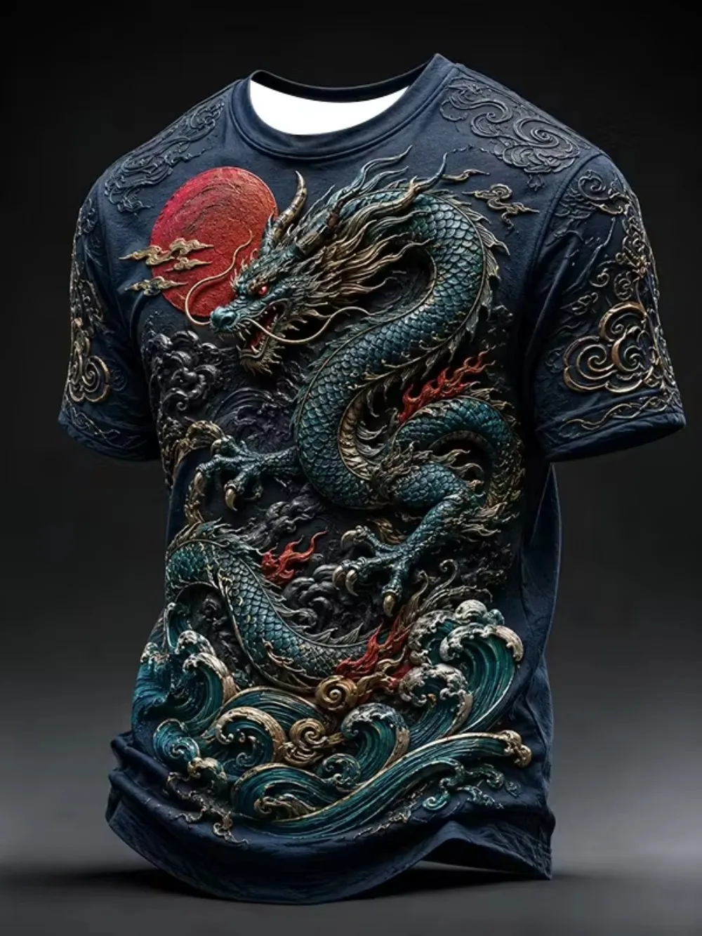 Japanese Ukiyo-e Green Dragon Sports Quick-drying Breathable 3D Printed Men T-Shirt Street Fashion Hip-Hop Parent-child Clothing