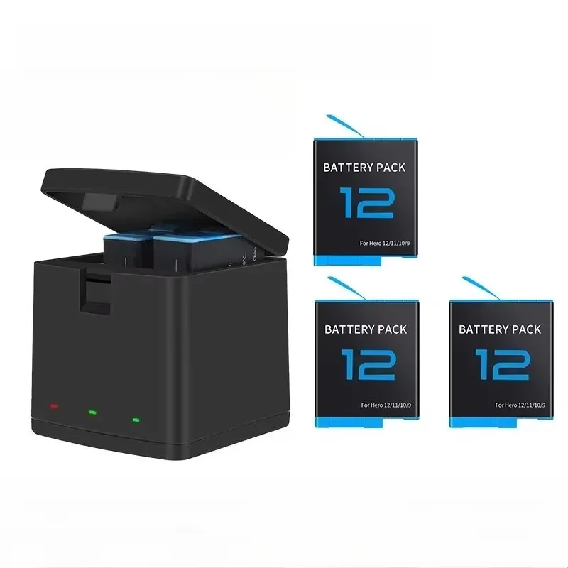 [New] 3.85V 1800mAh Rechargeable Battery for 12 Hero12 3 Slots Storage Charger Box for Hero 12 11 10 9 Accessories