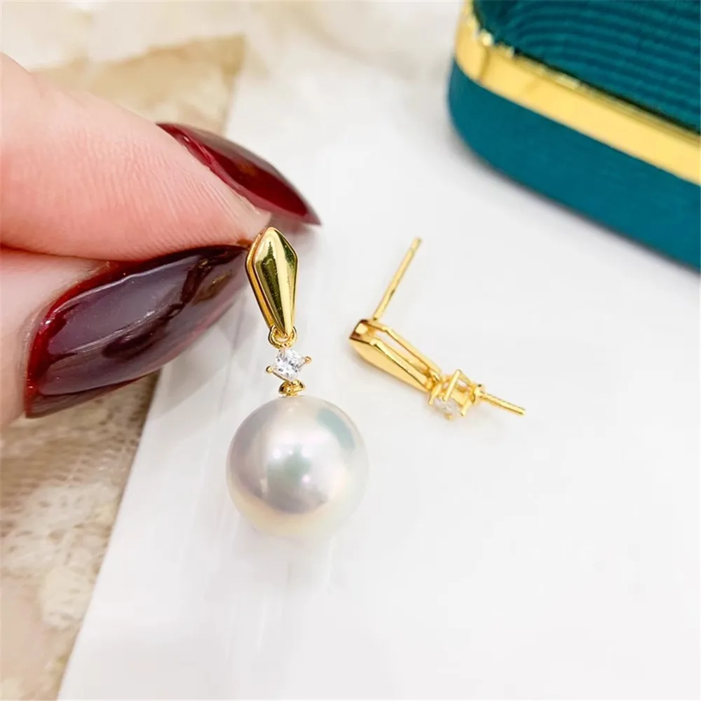 

DIY Pearl Mini Accessories S925 Pure Silver Ear Stud Empty Holder Gold Silver Earrings Fit 9-15mm Round Distinction E317