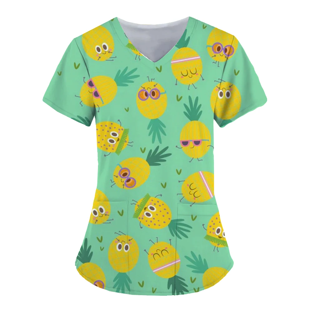 Hawaiian Graphic Healthcare Uniform Nurse Clinic Nursing Workwear Hospital T-shirt casual Short Sleeve Blouse Women Medical