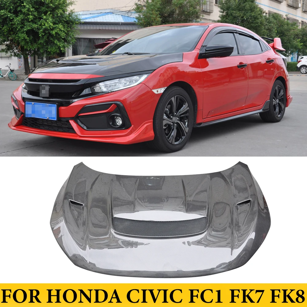 For Honda Civic FC1 10TH FK7 FK8 Carbon Fiber Front Engine Hood Cover Bonnet Car Styling