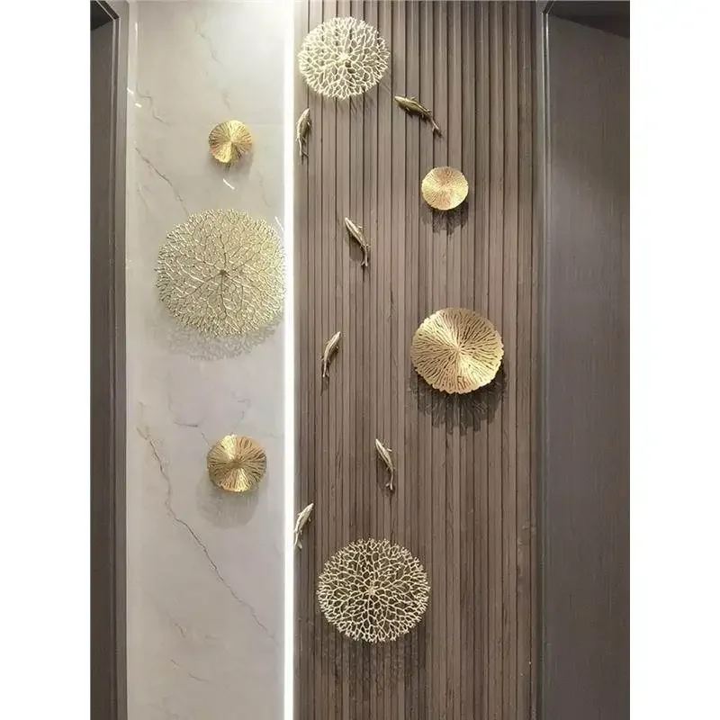 Modern 3D Metal Wall Art Creative Goldfish & Lotus Leaf Metal Wall Hanging Home Office Decoration Living Room Background