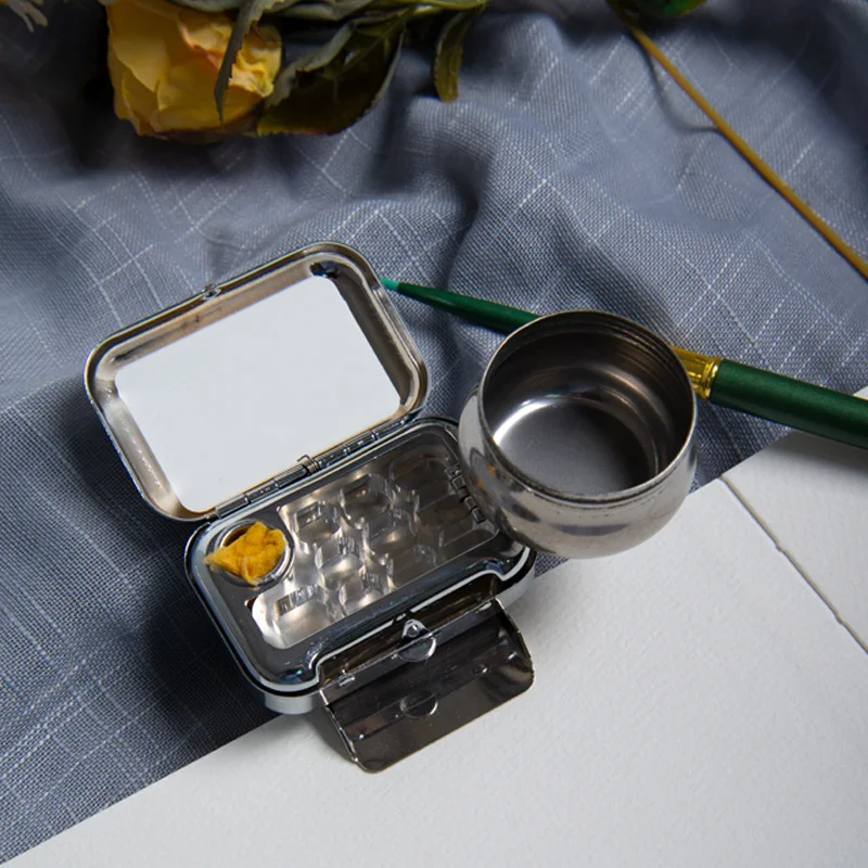 Travel Watercolour Paint Set - Mini Portable Paint Box with Watercolour Paint Dispenser 10 Grids Watercolor Palette