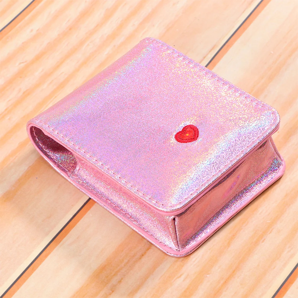 

Love Shape Pu Lipstick Case With Mirror Bag Organizer Travel Small Pouch For Women Pink Lightweight Durable Fashion