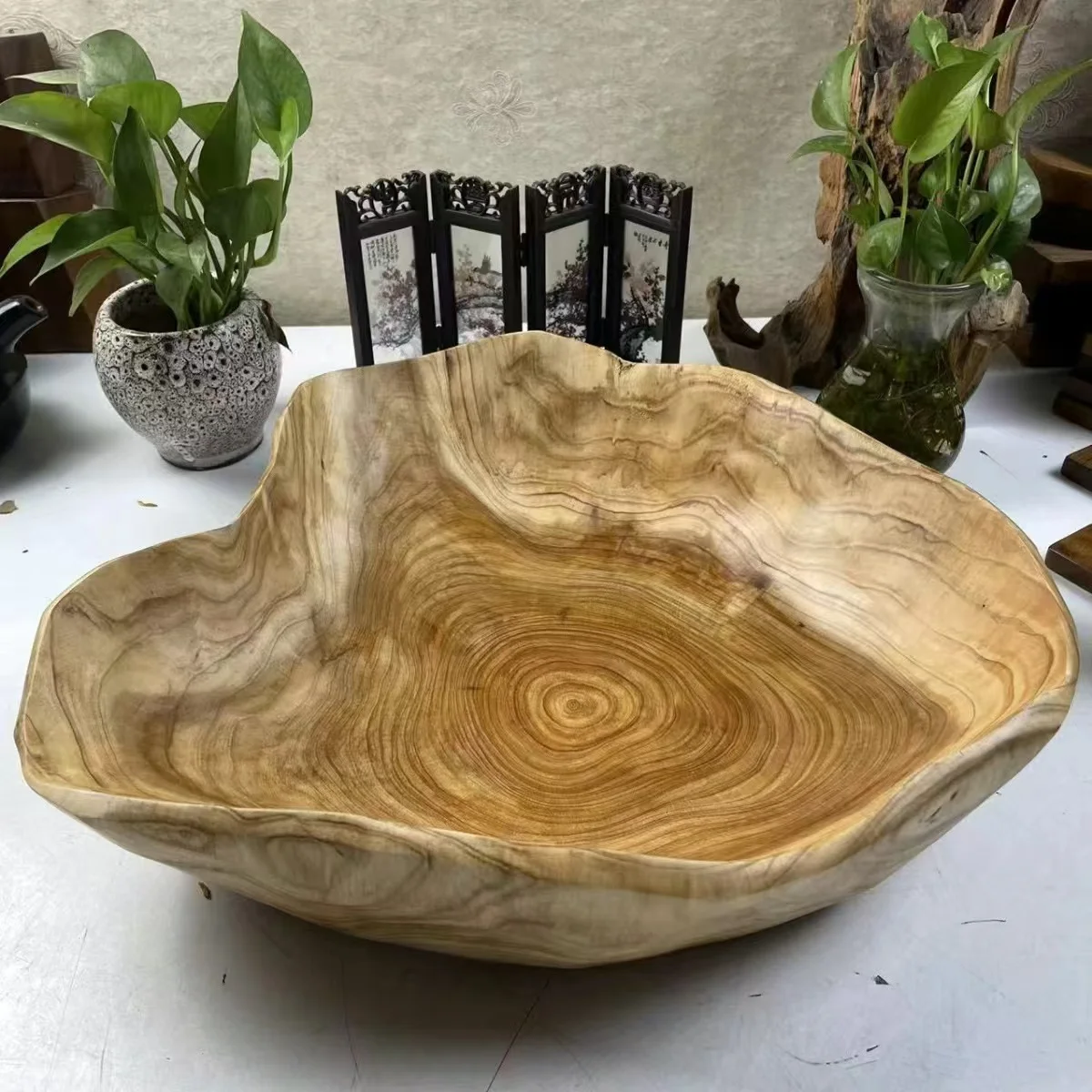 

Деревянная миска для фруктов в деревенском стиле, креативная деревянная миска для резьбы по фруктам в гостиной, деревянная раковина Li Qi Tube Sle, обеденная посуда ручной работы