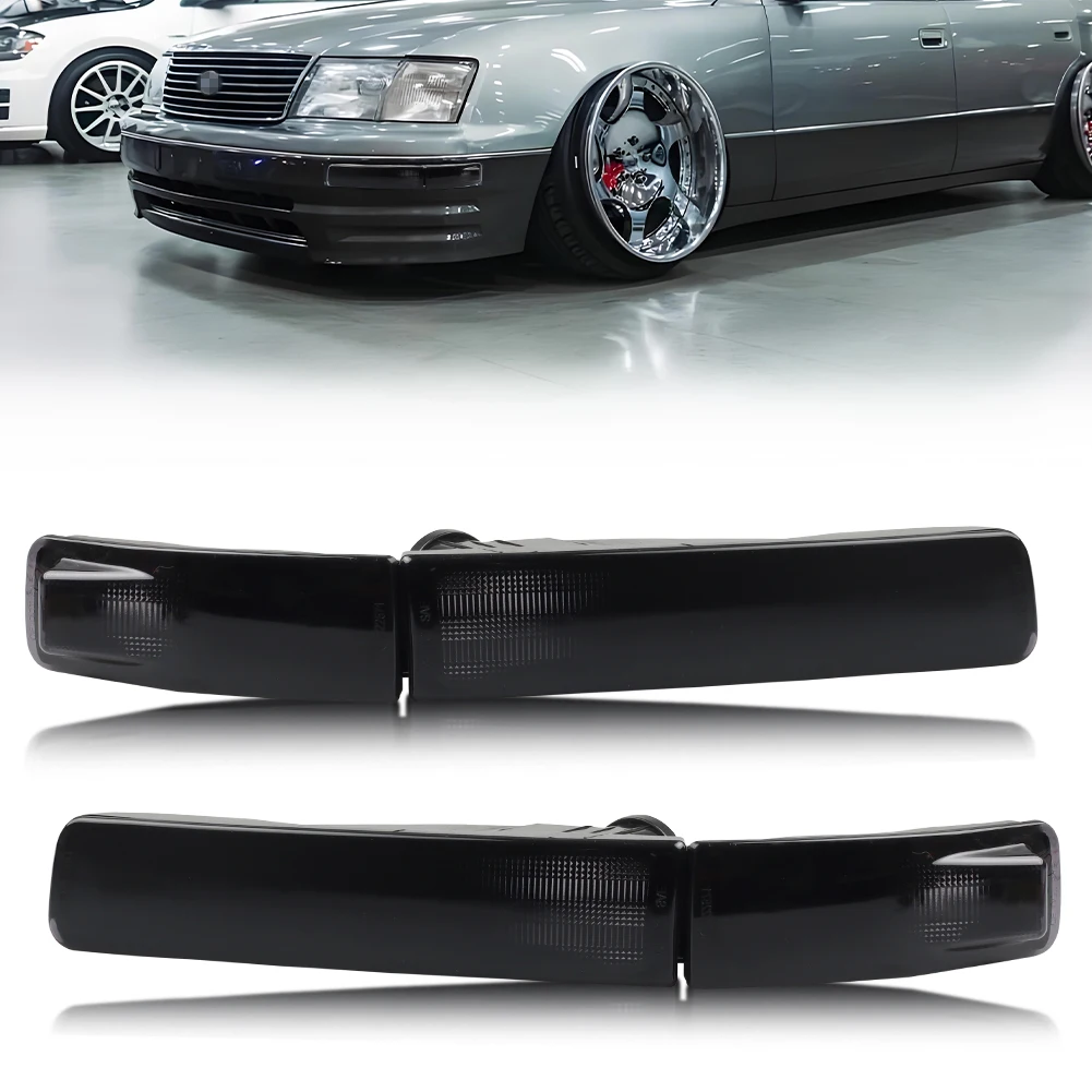 2Pcs Front Bumper Corner Turn Signal Light Parking Light Outer Side Marker Light DRL Light Cover For 1995 1996 1997 Lexus LS400