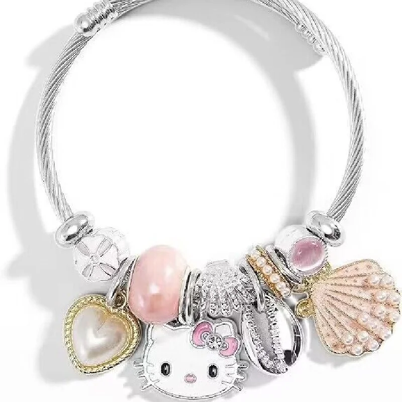 2024 nuevo párrafo Miniso Hello Kitty pulsera con colgante de cuentas joyería de dibujos animados de Anime Color plata adecuado para regalo de niñas