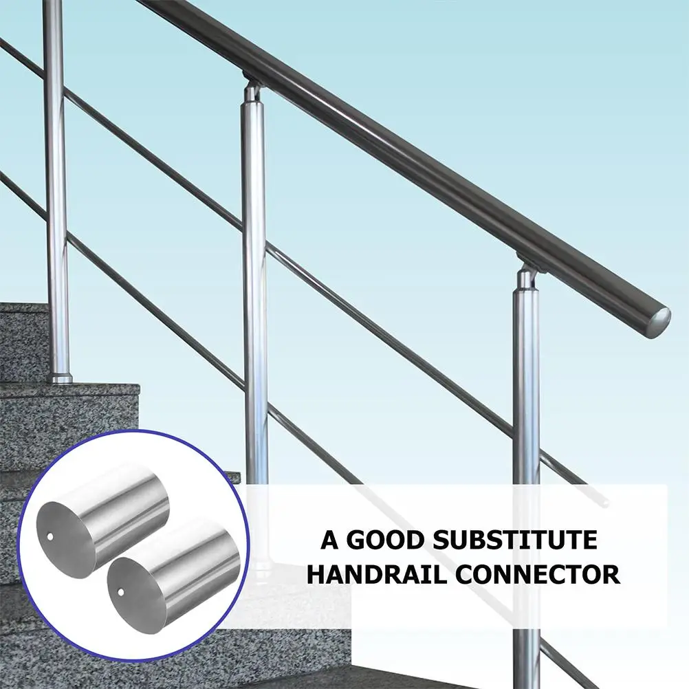 2 Pcs Handrail Connector Plug Grab Stainless Steel Round Extended Bracket for Tubing