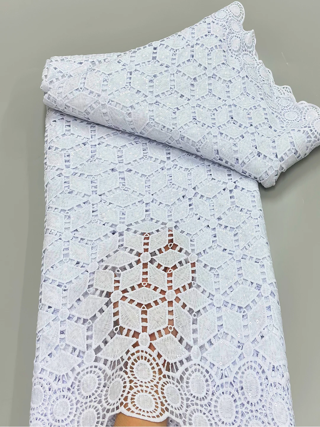 Pure White African 2024 High Quality Water Soluble Sequins Lace Fabric Nigerian Guipure Cord Lace Fabric For Women Party Dresses