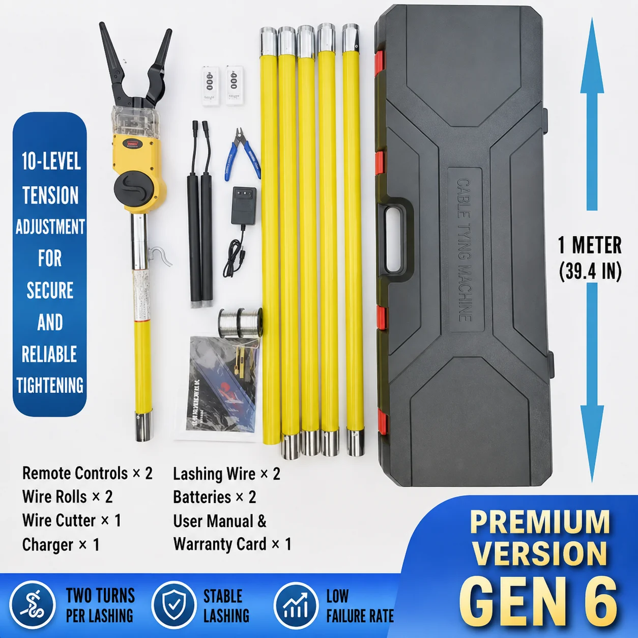 Automatic Fiber Optic Cable Tying & Binding Machine | Ground-Operated Aerial Cable Lasher with 19ft Extension Pole