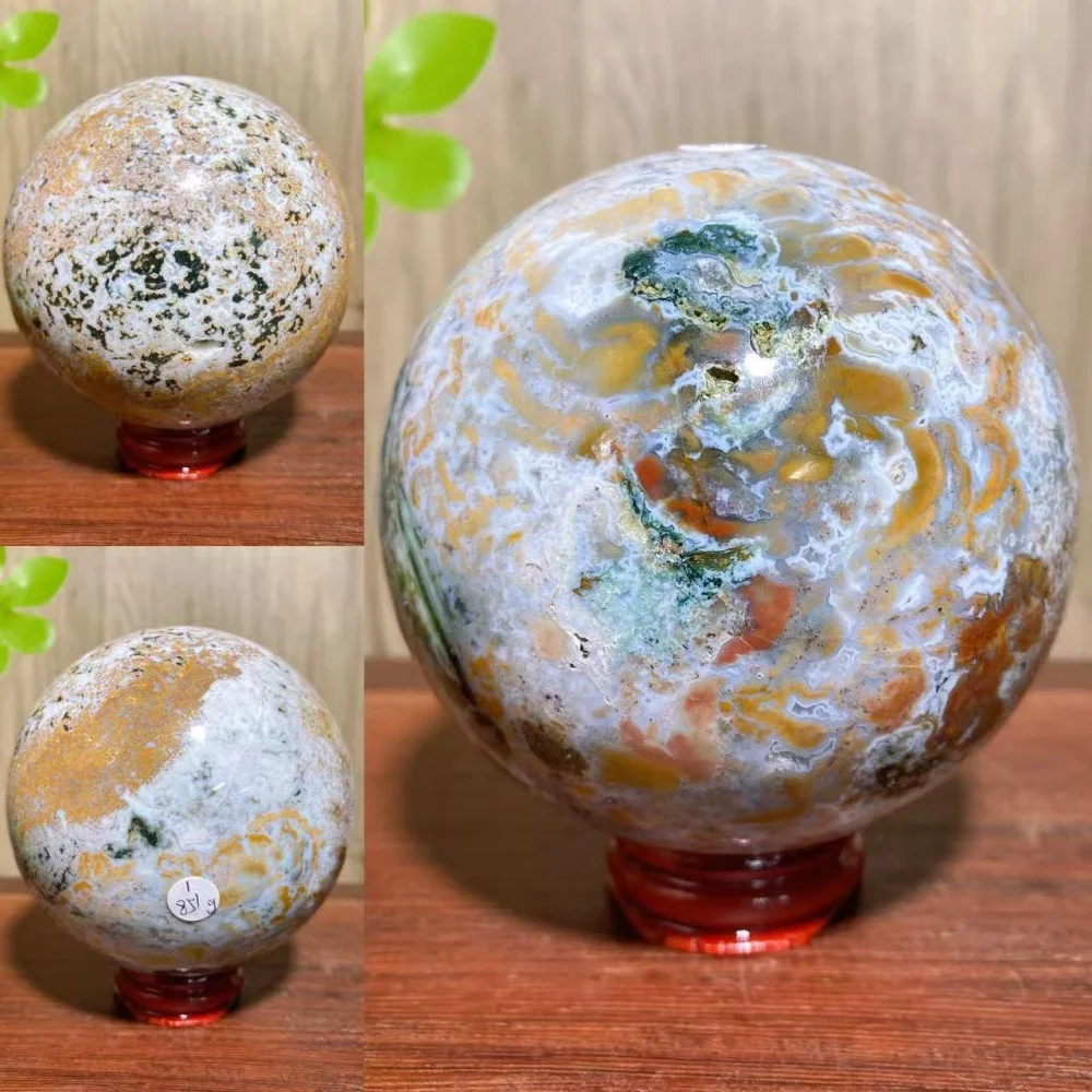 1PCS  Unique Blue Ocean Jasper Sphere With Druzy Geode Raw Stone Healing Crystal Reiki Energy Home Decor Ornaments Gifts