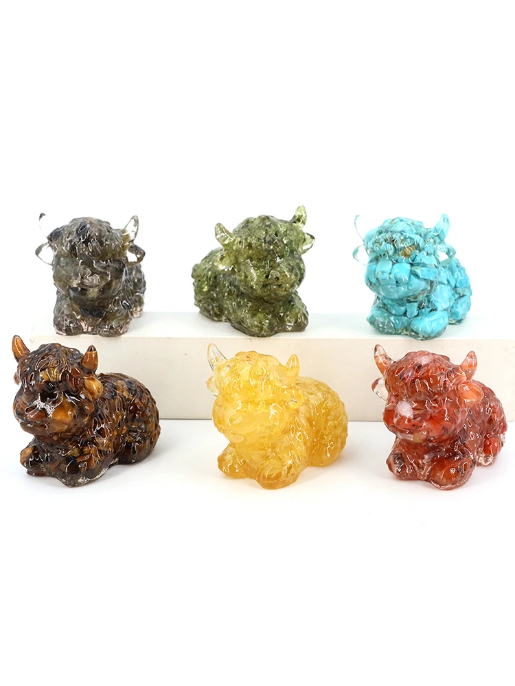 AliExpress NONE Natural Crystal Stone Gravel Mini Cattle Figurine Resin Cow Statue Rose Quartz Animal Statue Home Decor Desk Ornament Child Gift