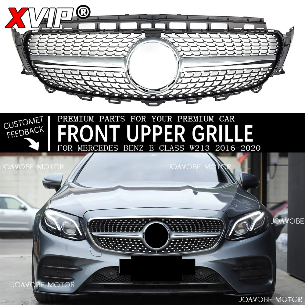 

XVIP хромированная серебряная решетка бампера в стиле бриллиантов, верхняя решетка для Mercedes Benz E-Class W213 16-20 без камеры 360° E350 E53 AMG