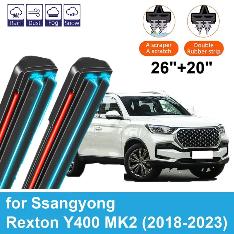

Car Wiper for Ssangyong Rexton Y400 MK2 2018-2023 26" + 20" Front Rear Wiper Blades Brushes Cutter Accessories 2021 2022 2023