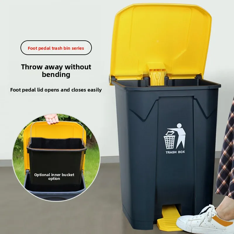 

60L Outdoor Foot Pedal Tra Can with Lid And Inner Buet Large Kitchen Garbage Can for Commercial Proper Foot Tread
