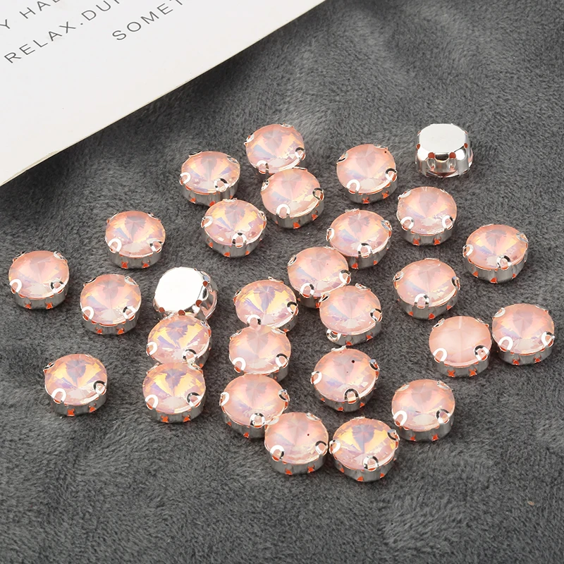 PEESOM 50PCS Rivoli Sew On Crystal Strass Jelly Opal Color Glass Stone With Sliver Claw Round Rhinestone for Sewing Needlework