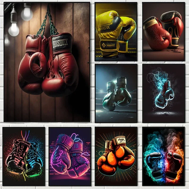 Vintage Boxing Gloves Canvas Painting Gym Motivational Poster Wall Prints Decorative Pictures for Living Room Home Decor Cuadro