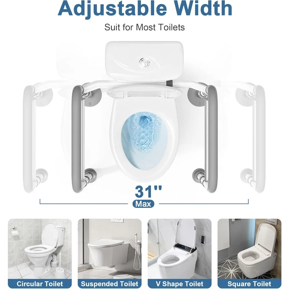 Toilet Safety Rails for Seniors, FSA HSA Eligible Adjustable Toilet Safety Frame with Handles for Elderly and Disabled, 350LBS