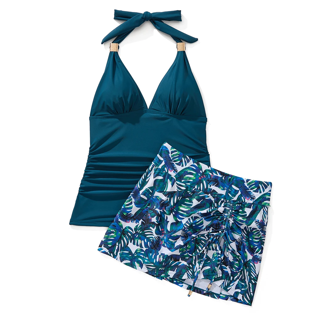 Damen Tankini-Set, Neckholder-Top mit V-Ausschnitt, Badeanzüge mit hoher Taille und Röcken, Bademode, Strandkleidung, Schwimmanzüge, Größe XXL, Tankini Mujer – Detail 33