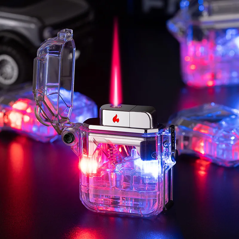 New Creative Transparent Body LED Colored Light Lighter Windproof  Waterproof Cool Flashlight Jet Lighter Smoking Accessories
