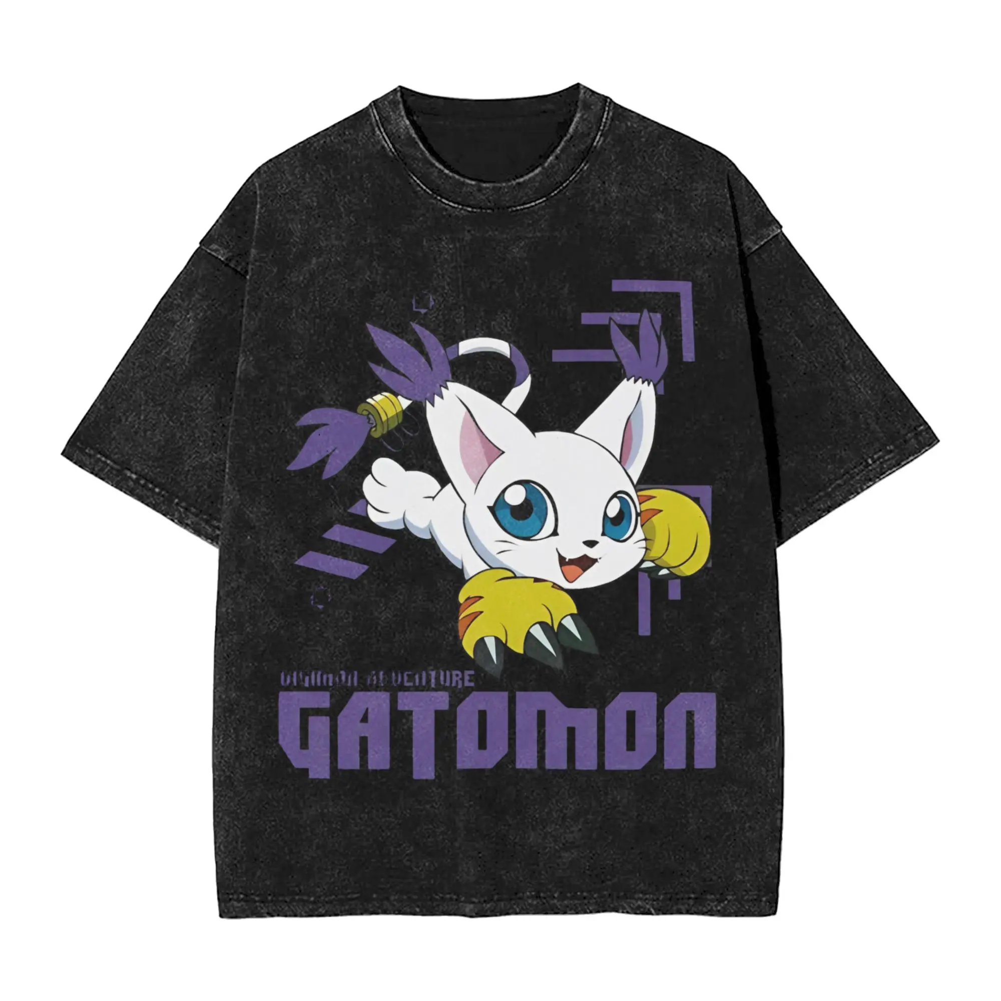Camisetas Digimon Adventure Gatomon, Camisetas Extra Grandes Lavadas 100% Algodón, Novedad para Hombres y Mujeres, Ropa Urbana, Camisetas de Verano