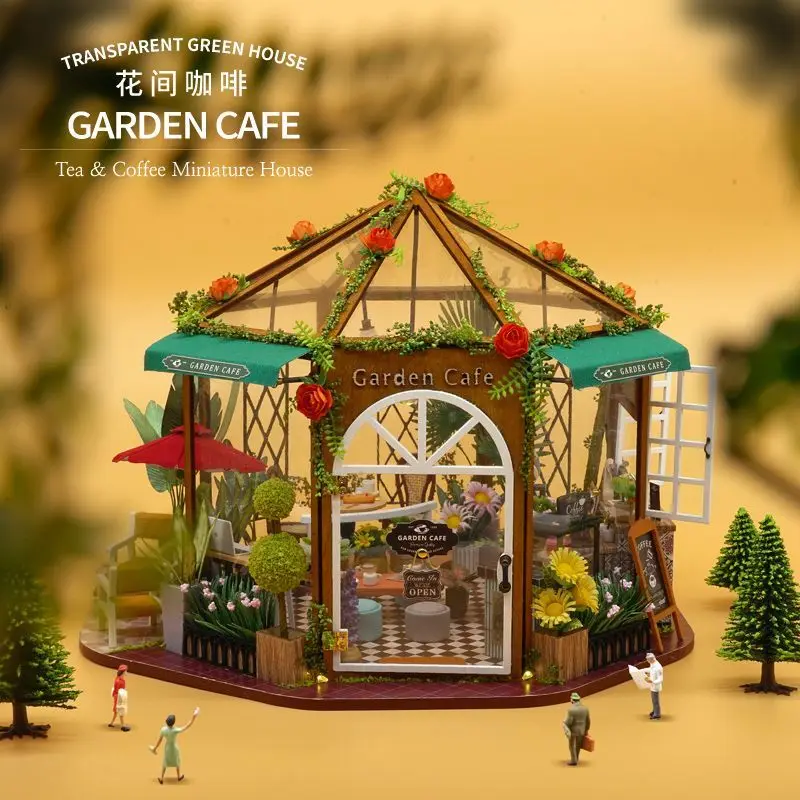 Coffee Flower House DIY Wooden Model Kits Custom Diorama Miniature House Model Making for Boys Girls Gift