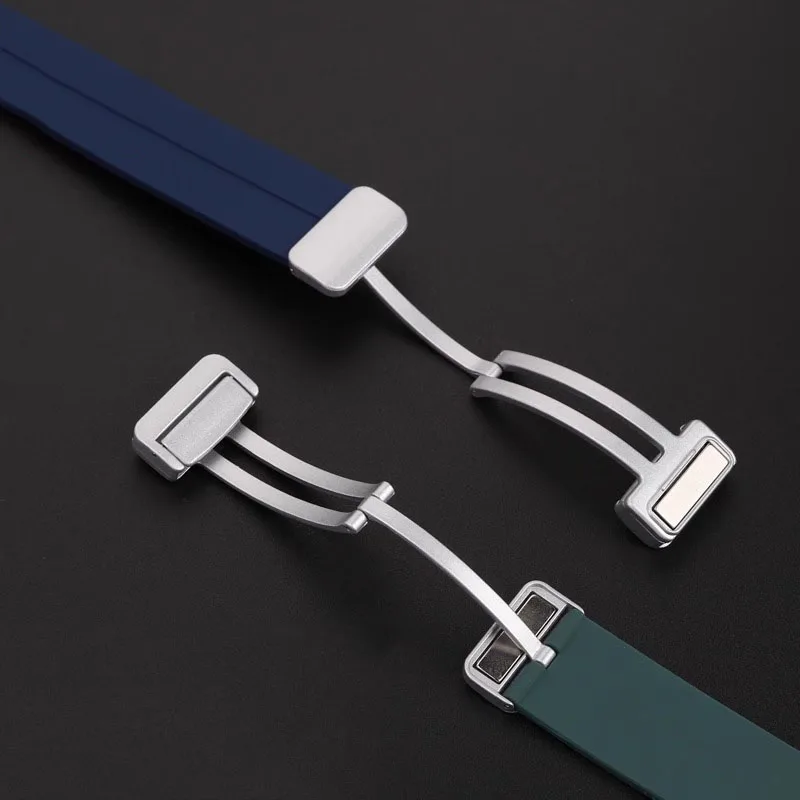 Silicone rubber watch strap for CASIO EFR-S108 Convex joint black light dark green blue watchband silver Magnetic folding buckle