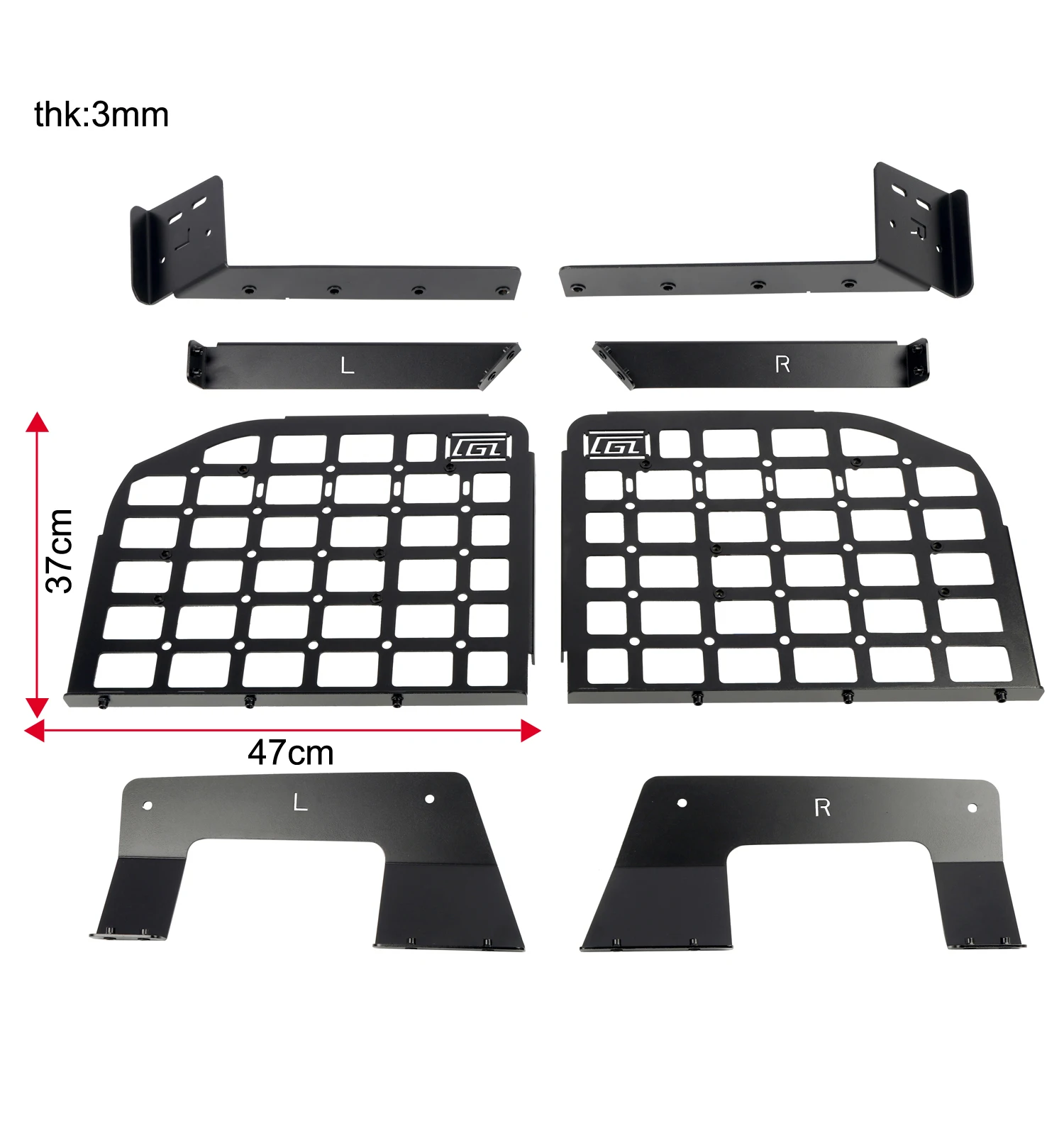 For Jeep Wrangler JK 4-door 2007-2017 Car Accessories Side Window Shelf Car Rear Trunk Storage Panel Debris Rack Molle Panel