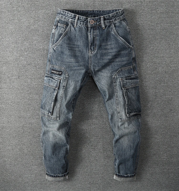 

American Retro Workwear Jeans Men's Loose Trendy Brand Multi-ket Straight Leg Long Casual Pants Autumn Spring Faion