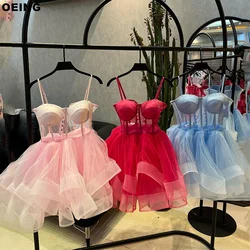 OEING Short A-Line Prom Dress Elegant Tulle Tiered Mini Cocktail Evening Dresses Formal Occasion Gown With Bow Vestidos De Novia