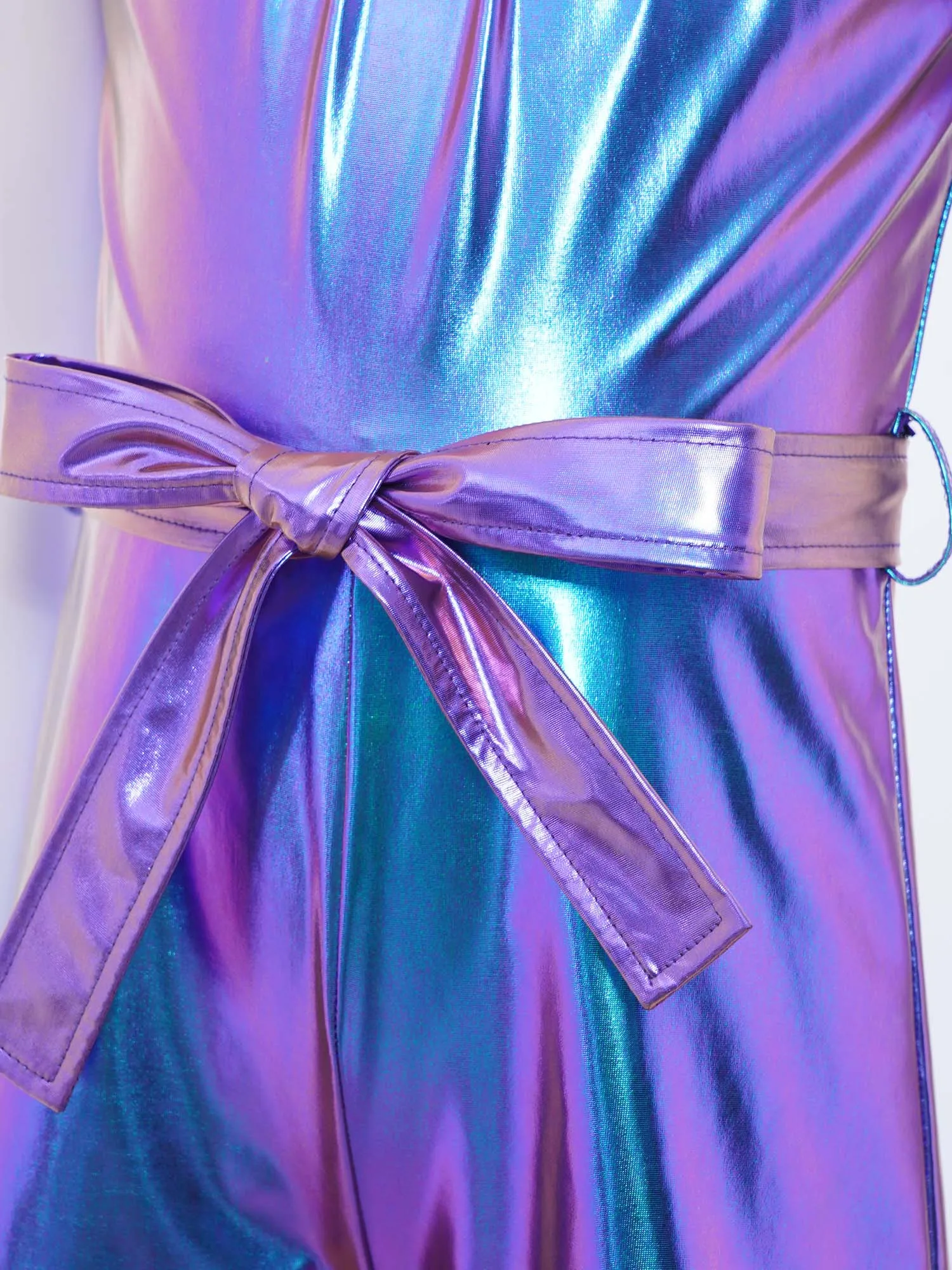 6-16Y الفتيات أكمام معدنية لامعة سستة الجاز الرقص ارتداءها مع حزام Dancewear حفلة عيد ميلاد كرنفال عرض المدرسة زي