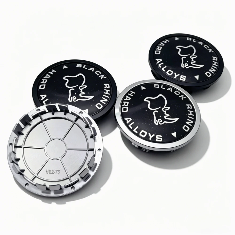 

4pcs Black Rhino Logo Emblem Car Wheel Center Caps 75MM Clips 65MM Rim Hubcaps Dust Cover Wheels Hub Cap Car Styling Accessories