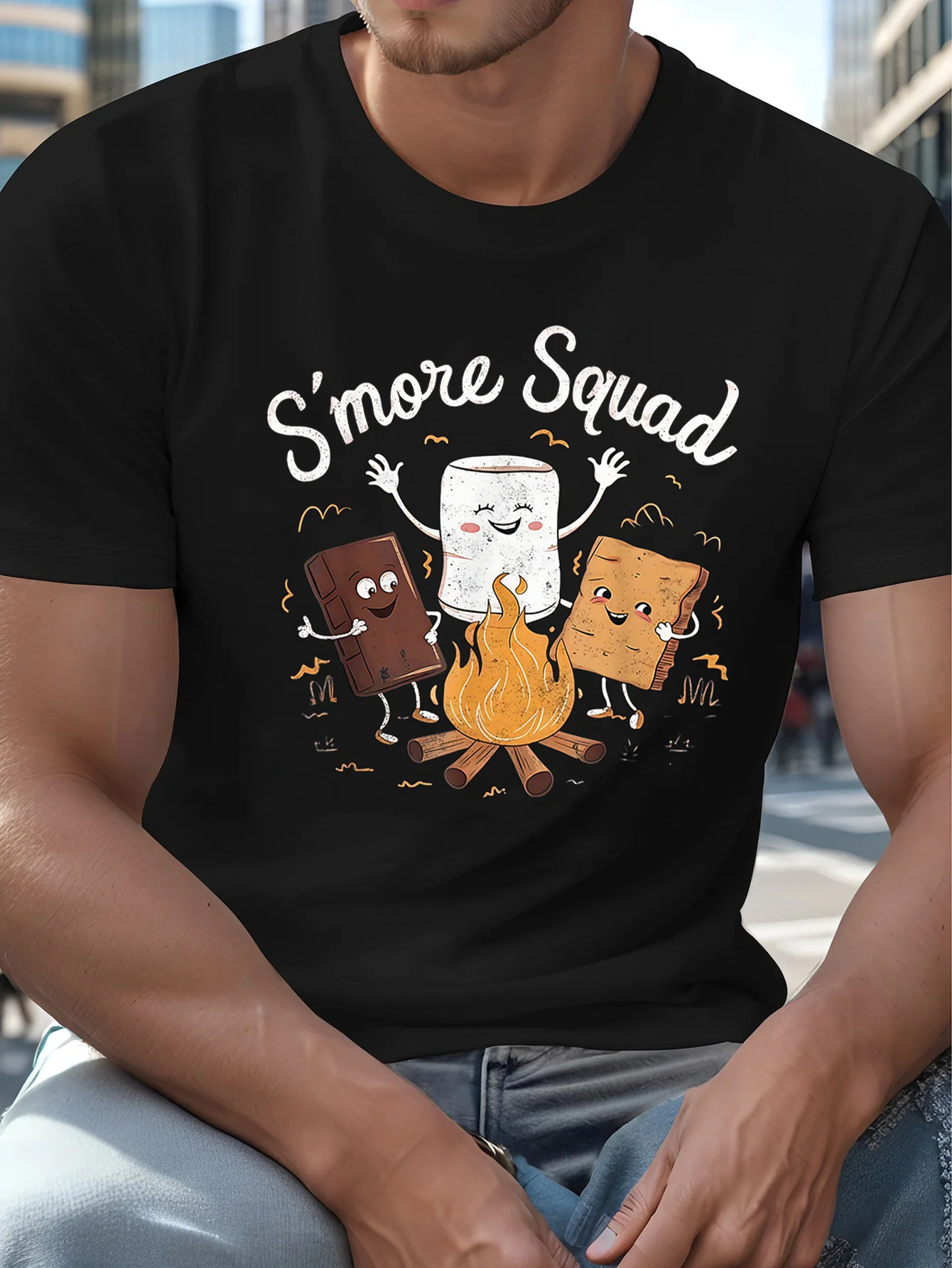 Grilled Bread Printed T-shirt for Men and Women Casual Fashion Trend Simple Loose Short Sleeved Top T-shirt