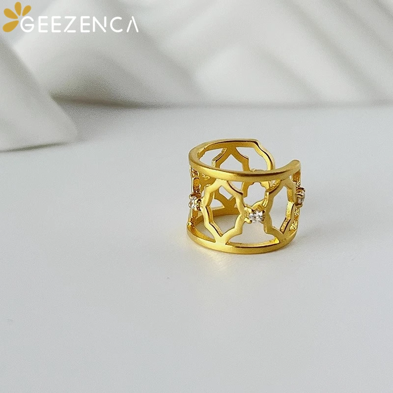 

GEEZENCA 925 Silver Hollow Out Craft Earring Clip On Ear Designer Style Vintage Chinese Window No Piercing Earrings 2023 New