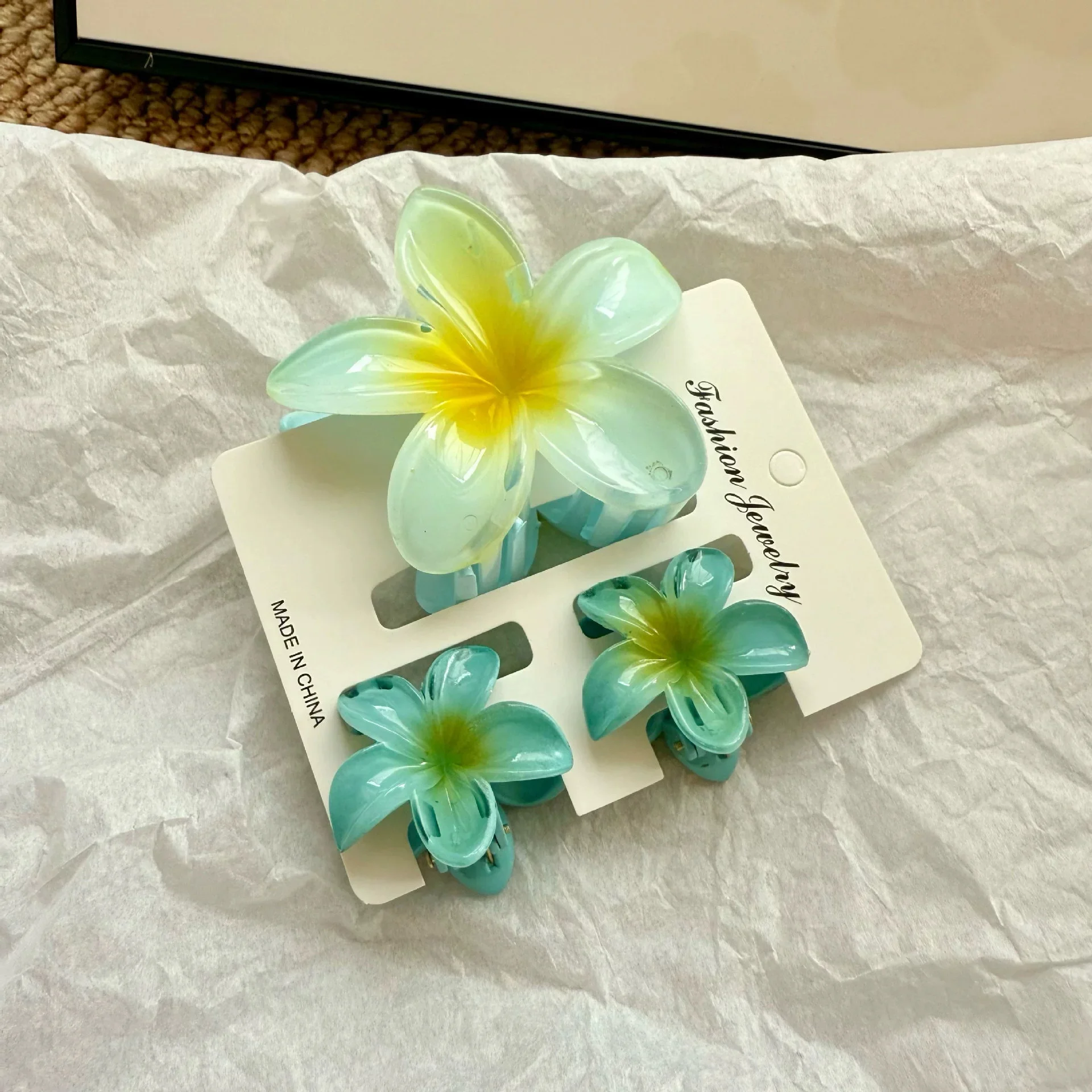 3 Teile/satz Süße Blume Bunte Gradienten Haar Krallen Pferdeschwanz Cip Clamp Barrettes Haarnadeln Für Frauen Mädchen Strand Haar Zubehör – Detail 3