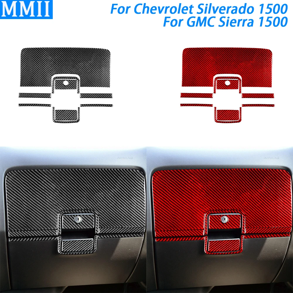 For Chevrolet Silverado For GMC Sierra 2014-2018 Carbon Fiber Co-pilot Storage Box Panel Cover Car Interior Accessories Sticker