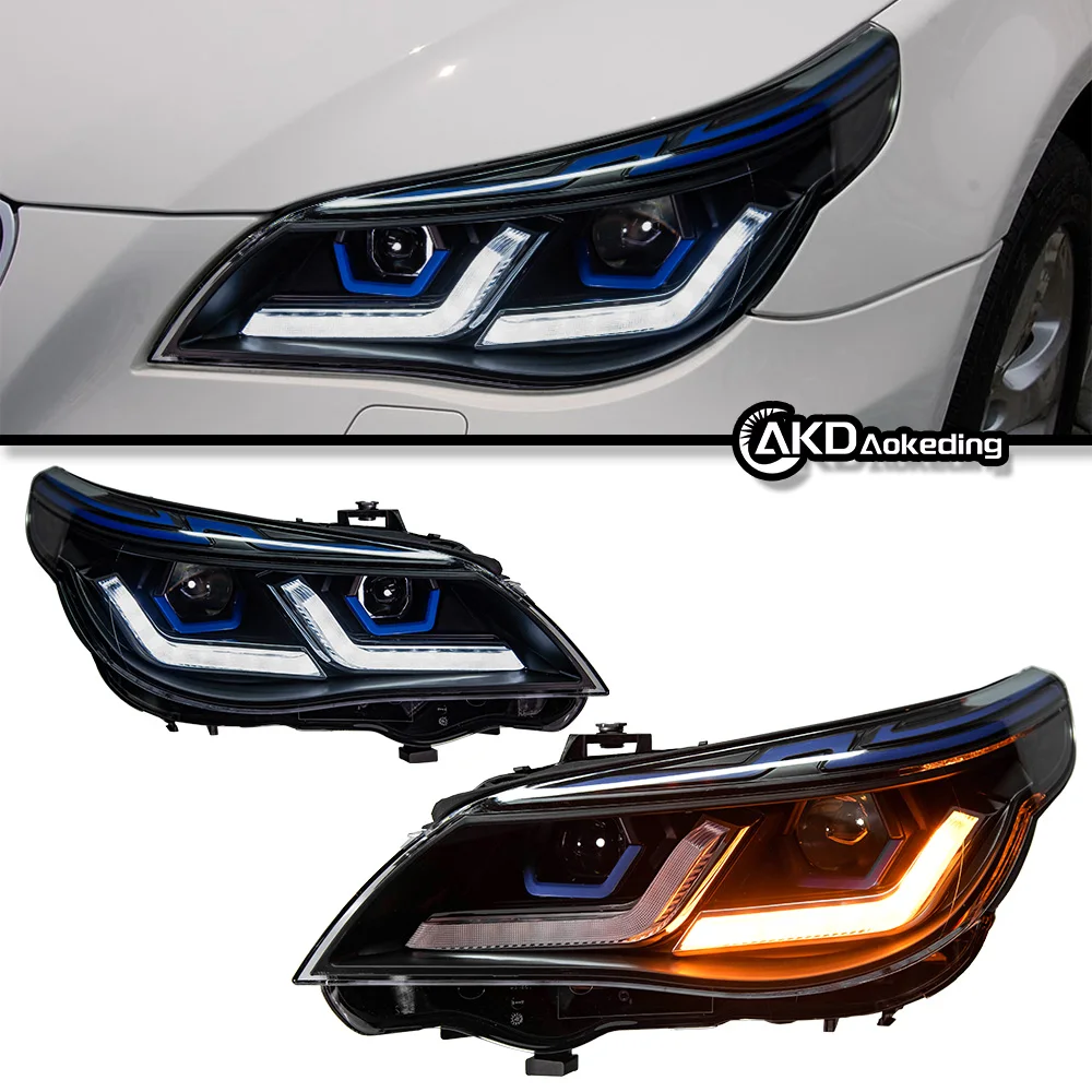 Car Headlights for BMW E60 2003-2010 5 Series 520i 525i 530i LED Auto Headlight Assembly Upgrade Double L Design Accessories