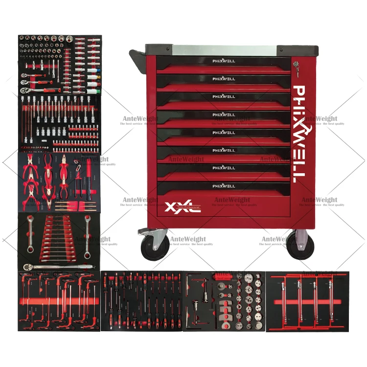 

PHIXWELL Garage 8 Drawer Tool Cabinet Heavy Duty Metal Tool Trolley with Tool Sets for Car Repairing Workshop