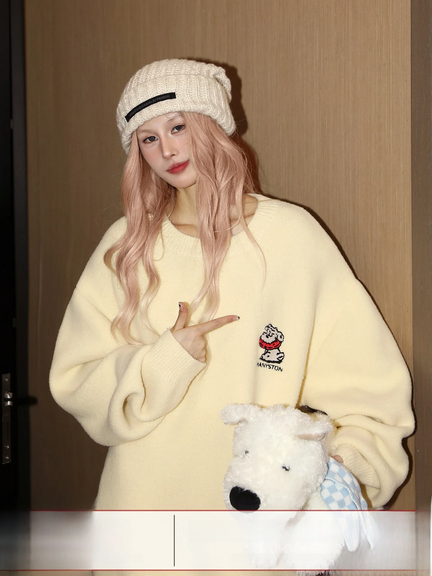 

Manyston American Lazy Sle round Ne Knitwear Women's Loose Casual Base irt Top for Autumn And Winter Street Sle Embro...