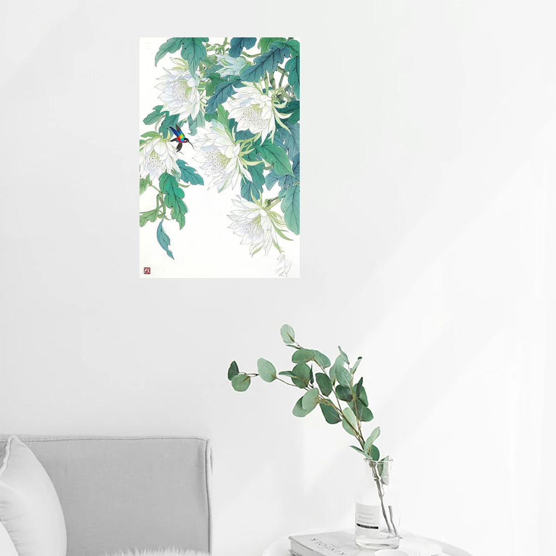 Three Ratels QHH97 Fresh style Epiphyllum and Hummingbird Art Style Wall Stickers for Home Decoration