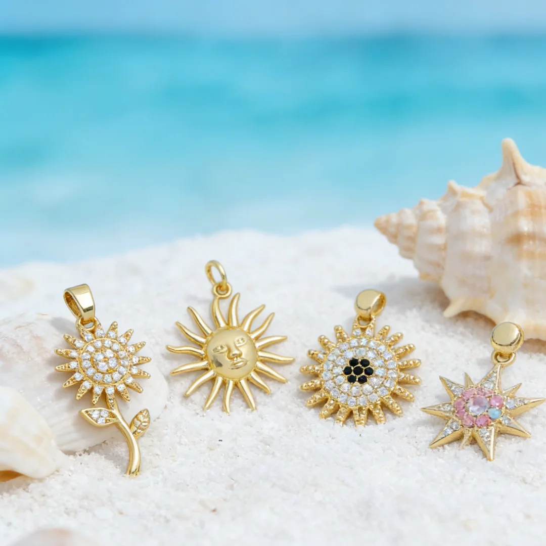 

3Pcs Pendants Brass Zirconia Vintage Retro Sun Sunflower Geometric Charms for DIY Jewelry Making Necklace Bracelet Accessories