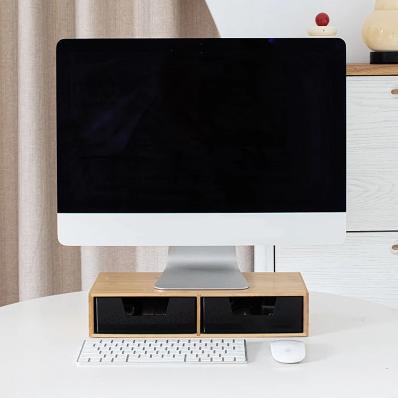 Computer Monitor Mounting Bracket Computer Booster Stand Elevated Desktop Keyboard Storage Shelf Wooden Desktop Storage Box