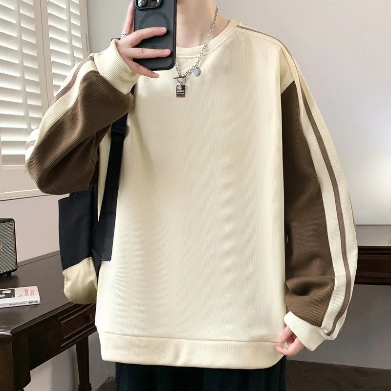 

Мужская свободная толстовка больших размеров с круглым вырезом, повседневная, в стиле пэчворк, из полиэстера, осенняя коллекция 2024, модная, удобная.