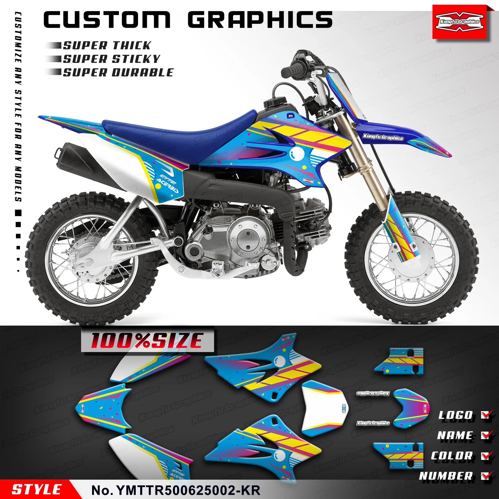 

KUNGFU GRAPHICS Motorcycle Stickers Vinyl Wraps for Yamaha TT-R50E TTR 50 TT-R50 2006-2026,Accessory, YMTTR500625002-KR
