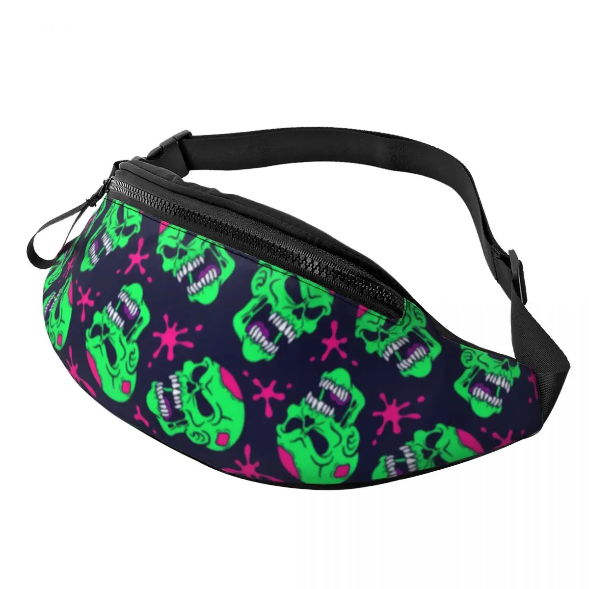 

Neon Zombie Skull Waist Bag Abstract Print Polyester Pattern Waist Pack Female Running Bag